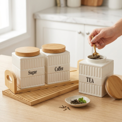 Ceramic Jar Set With Base 3 Pieces